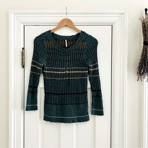 Free People Zip Up V-Neck Crew